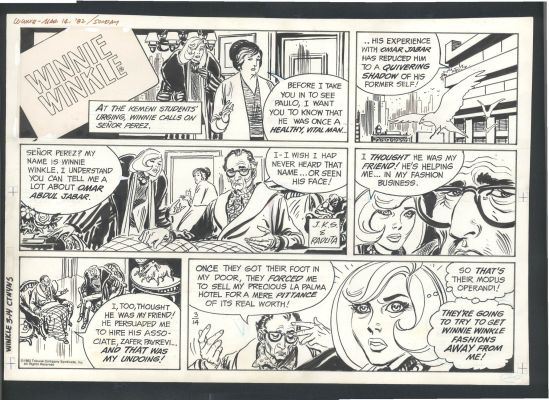 Joe Kubert | Joe Kubert Winnie Winkle Sunday Strip Art - Winnie Fears Her Fashion Business Will Be Stolen Issue Winnie Winkle Page 3-15-1982 | Koch Comic Art