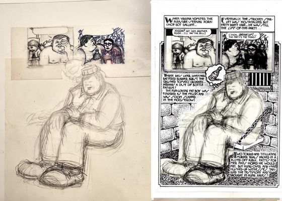 Art Spiegelman | Spiegelman, Art - Sleazy Scandals of the Silver Screen #1 Full Pg 6 Splashy Prelim - Movie Star Fatty Arbuckle in Jail 1974 | Cool Lines Art