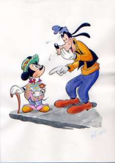 Vives Mateu, Xavier - Original inspirational Sketch - Mickey and Goofy, that makes fun of Mick cause of his bunch of flowers and dress | Catawiki