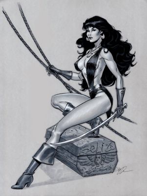 Michael Dooney | Sexy Belit Mixed Media Pinup (Her on Top of a Treasure Chest with Her Name on It!) | Romitaman