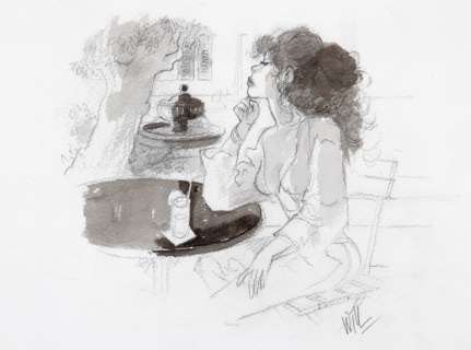 Will | Femme attablée, illustration inédite au lavis et… | Banque Dessinée