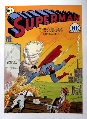 Fred Ray - Superman #8 Huge Stunning Mixed Media 1 of 1 Cover Recreation By Original 1941 Cover Artist (1970S)