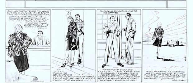 Alex Raymond | Raymond, Alex - Jungle Jim Sunday 10/20 1940, Blonde Kitty Can’t Type Bu Jim Hires Anyway For Plane Rip | Cool Lines Art