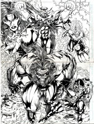John Stinsman - Team Youngblood #13 Double Spread Published Poster in Comic! (Cougar, Dutch, Masada, Photon, Riptide, & Sentinel!) 1994