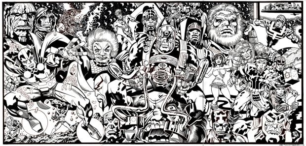 Steven Butler | Huge Trifold Commission of Nearly All Main Kirby Fourth World Characters! 32 X 15.5 Inches! (2001) | Romitaman