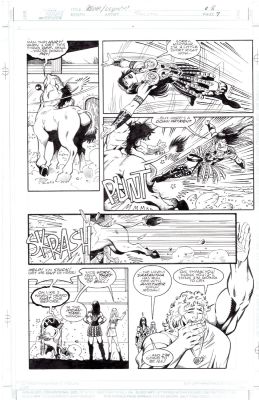 Ron Lim | Lim, Ron - Xena Warrior Princess : Olympics #3 Pg 7, Xena Vs Bull / Centaur ? - Topps Tv | Cool Lines Art