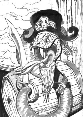 Simon Bisley – Salty Dogs Card art – Ink – Fangboa | Berserker Art