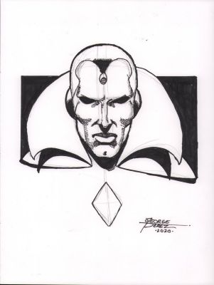 George Perez | Vision Bust Commission - Signed - 2020 | Anthony’s Comic Book Art