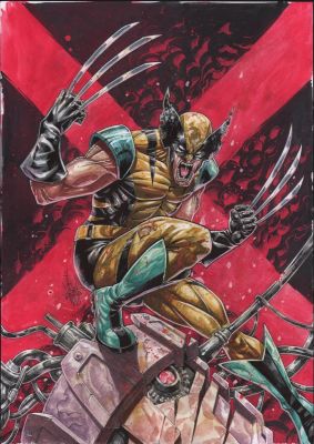 Unknown Artist? | Wolverine Claws Out Over Defeated Sentinel Painted Art - Signed - 2025 | Anthony’s Comic Book Art