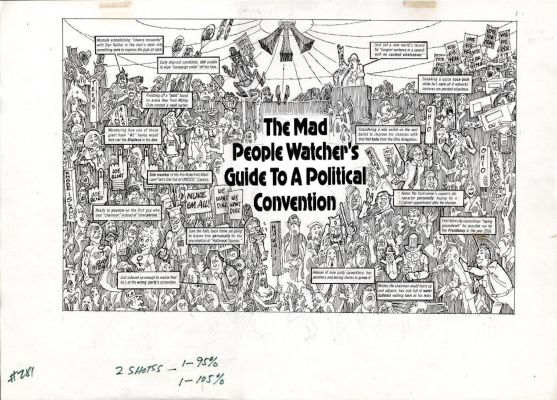 Harvey Kurtzman | Kurtzman, Harvey - Mad Magazine #281 Double Splash - Detailed Scene Political Convention | Cool Lines Art