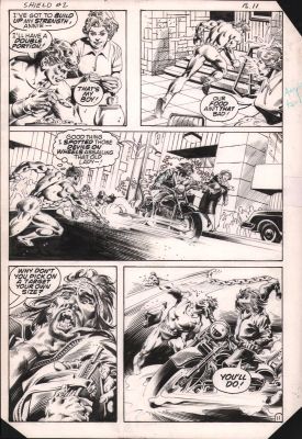 Rudy Nebres | Lancelot Strong: the Shield #2 P.11 - Steel Sterling Confronts Motorcycle Muggers - 1983 | Anthony’s Comic Book Art