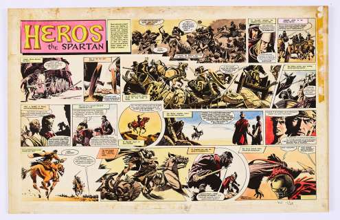  - Heros The Spartan double-page original artwork (1965) painted and signed by Frank Bellamy from The