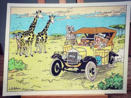 D’après Tintin - Dessin original en couleurs - Hommage Ã  Hergé "Tintin au Congo" - Other - (2018) | Catawiki
