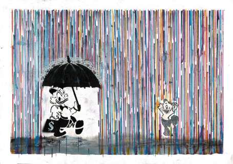 Uncle Scrooge & His Nephew after Banksy - Original Mixed Media Artwork - Meb Dessin | Catawiki