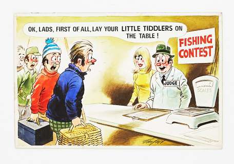 Saucy postcard original colour artwork (early 1960s) drawn and signed by artist Arnold Taylor | Comic Book Auctions ltd