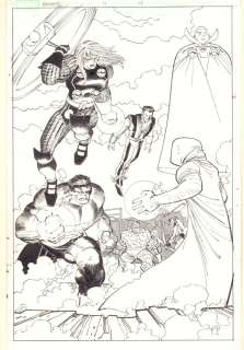 John Romita Jr., Klaus Janson - avengers #11 p. 13 - the watcher, hulk, thor, and namor the sub-mariner, thing, and hawkeye vs. The hood splash - 2011