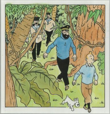 Lot 77 - HERGE (1907-1983). Réalisation studio. Scène tirée du "Trésor de Rackham le Rouge" pour un projet merchandising. | HVMC