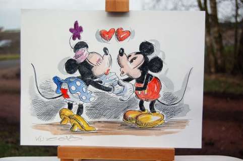 Donald Duck - Originele tekening - Mickey and Minnie in Love - Unicum (2018) | Catawiki