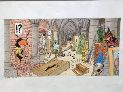 Sarah Spits - Grote originele tekening - hommage aan Hergé | Catawiki