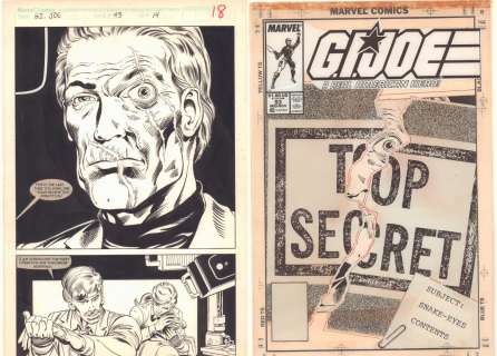 Mark Bright, Randy Emberlin - G. I. Joe, a real american hero #93 cover and p. 18 splash - top secret- subject: snake-eyes contents - sold as a pair - 1989