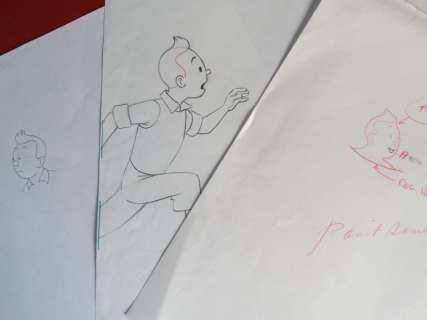 Tintin - 3x Croquis préparatoire pour film d’animation - Explorers on the moon (years 60) - Page volante - Unique | Catawiki