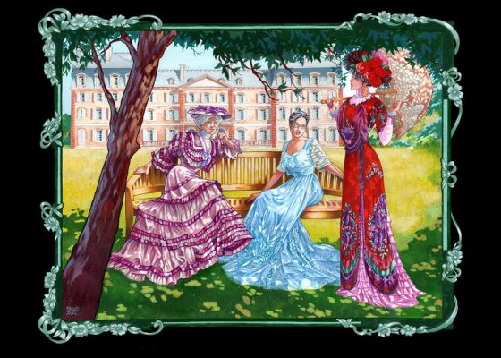 Claude Pelet | Sasmira, Prudence et Bertille au jardin. | 2DGalleries