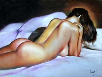 Domingo Ãlvarez GÃ³mez - Dibujo al pastel - Chica Tumbada - Un travail unique - (2019) | Catawiki