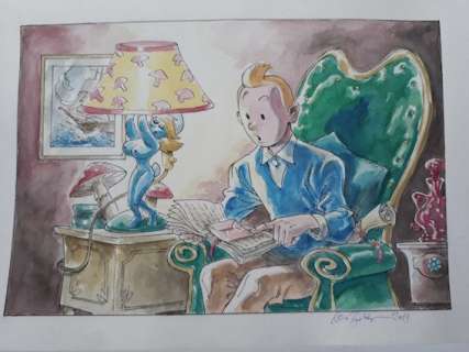 Hommage Ã  Hergé - "La lettera Franco-Belga" - Aquarelle et encre de Chine - (2019) | Catawiki