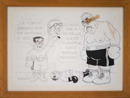 FORATTINI GIORGIO (n. 1931) - Satirical cartoon with Kohl, Prodi and Bertinotti | Capitolium Art
