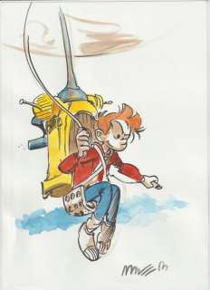 Munuera, José Luis - Dessin original en couleur - Spirou dans le fantacoptere (2005) | Catawiki