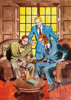 Taranzano/Blake Et Mortimer. Dessin Original Illustrant Le Duo Iconique Avec Le Héros de La Série "Les Portes de Shamballah". Encre de Chine Et Aquarelle. Belle Qualité D’exécution Pour Cette Hommage Original À Jacobs. Tbe+. Format A4 |  | Dagoty