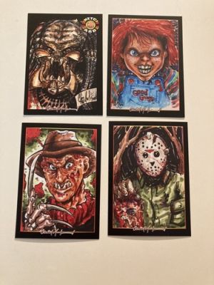 HORROR JASON FREDDY KREUGER CHUCKY PREDATOR 4 Sketch Card Print Set SALE! | eBay US (Buy It Now)