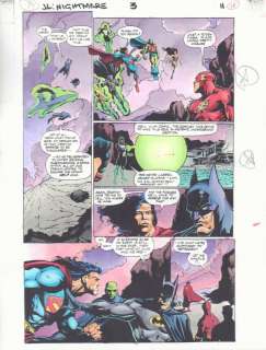 Anibal Rodriguez, Jeff Johnson, John Kalisz - justice league: a midsummer‘s nightmare #3 p. 11 color guide art - awesome jla team arrives - 1996