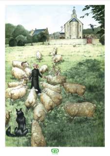 LE PRE DERRIERE L‘EGLISE PRINT A3 LES MOUTONS BY CHRISTIAN PATY EXCLUSIF PULP‘S BD