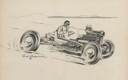 Gus Maanum original sketch of a custom Don Blair racecar. | Profiles in History