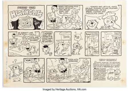 Gately, George - George Gately Heathcliff Sunday Comic Strip Original Art dated 8-2-81 (McNaught Syndicate, 1981). ...