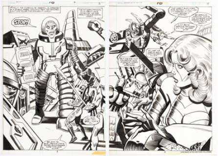 Chaykin, Howard - Howard Chaykin and Al Milgrom Micronauts #16 Double Splash Page 2-3 Original Art (Marvel, 1980).... (Total: 2 Original Art)