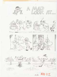 Aragonés, Sergio | Sergio Aragonés MAD #217 Complete 4-Page Story "A MAD Look at Skating" Original Art (EC, 1980).... (Total: 4 Original Art) | Heritage