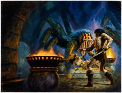 Bob Larkin - Conan and the Spider God Paperback Novel Wraparound Cover Painting Original Art (Ace, 1989).