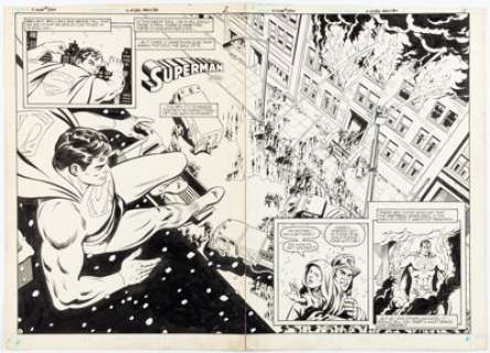 Curt Swan and Dave Hunt Superman #394 Double Page Spread 2-3 Original Art (DC, 1984). | Heritage