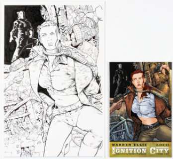 Chris Dreier [Gianluca Pagliarani printed blue lines] Warren Ellis‘ Ignition City #5 Cover Original Art (Avatar Press, 2009). (Total: 2 Original Art)