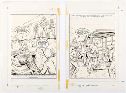 Ron Zalme Chuck Norris Karate Kommandos Sticker Adventures: The Fury of Super Ninja Story Pages 6-7 Original Art (Marvel, 1986). (Total: 2 Original Art)