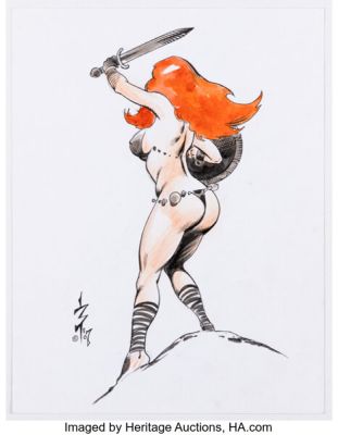 F. Newton "Butch" Burcham - Red Sonja Pin-Up Illustration Original Art (2007).