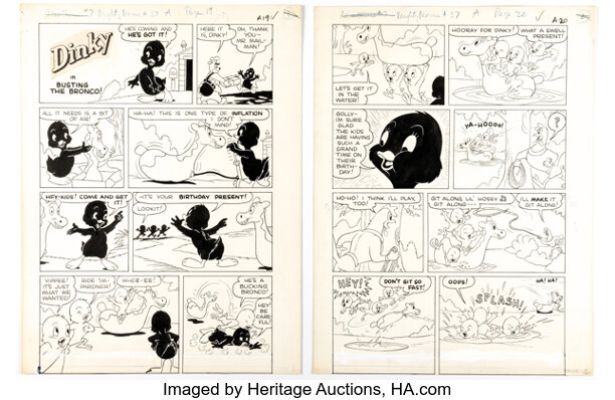 St. John Artist Mighty Mouse #37 Dinky Duck Story Pages 1-2 Original Art (St. John, 1953). (Total: 2 Original Art) | Heritage