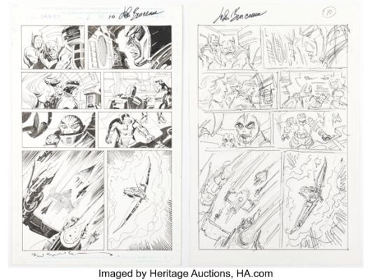 John Buscema and Bill Sienkiewicz Galactus the Devourer #6 Story Page 10 with Preliminary Art Original Art (Marvel, 2000). (Total: 2 Items) | Heritage