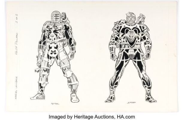Keith Pollard and Gene Day The Official Handbook of the Marvel Universe #2 Celestials Tefral and Jemiah Illustration Original Art (Marvel, 1983). | Heritage