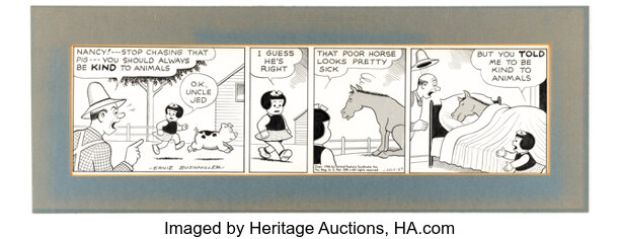 Ernie Bushmiller Nancy Daily Comic Strip Original Art dated 7-27-46 (United Feature Syndicate, 1946). | Heritage
