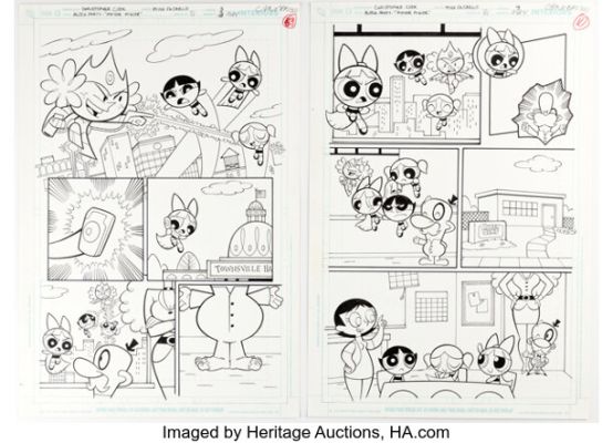 Christopher Cook and Mike DeCarlo Cartoon Network Block Party #31 Powerpuff Girls Story Pages 3-4 Original Art (DC, 2007). (Total: 2 Original Art) | Heritage