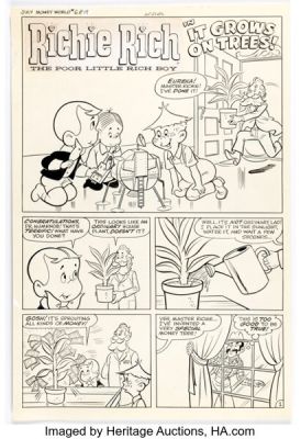 Ben Brown and Helen Cason (team attributed) Richie Rich Money World #6 "It Grows On Trees" Complete 5-Page Story Original Art (Harvey, 1973). (Total: 15 Items) | Heritage