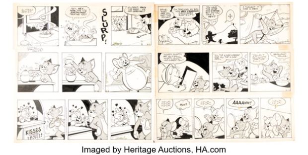Kelley Jarvis Tom and Jerry Consecutive Daily Comic Strips Original Art Group of 6 (Editors Press Service, 1989).